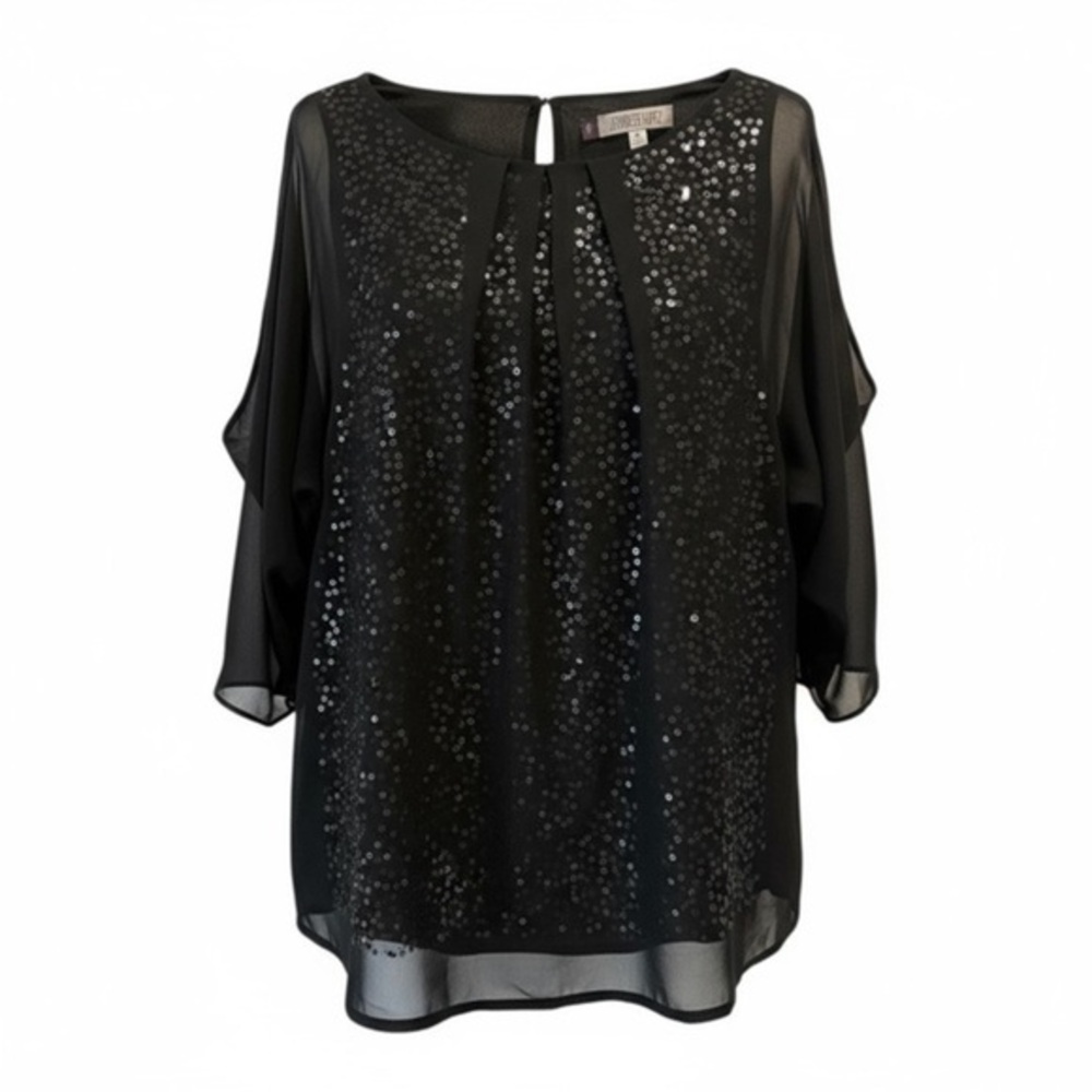 ✨ Jennifer Lopez Black Sequin Chiffon Blouse - Size M ✨